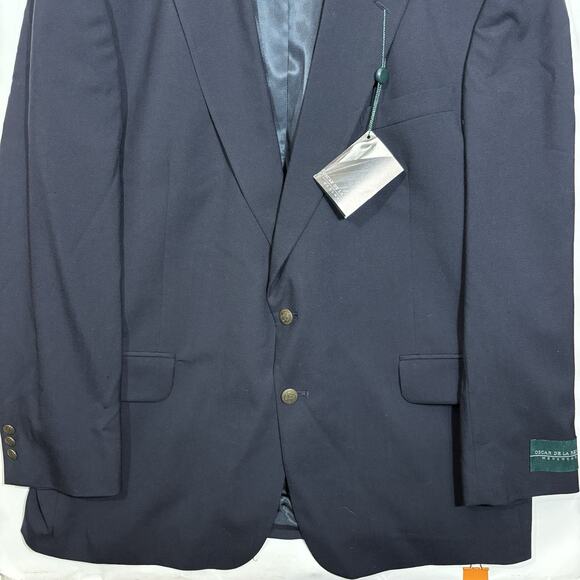 NWT Oscar De La Renta 100% Wool Gold Button Blazer 46R Navy Blue Office Men's - Picture 4 of 15